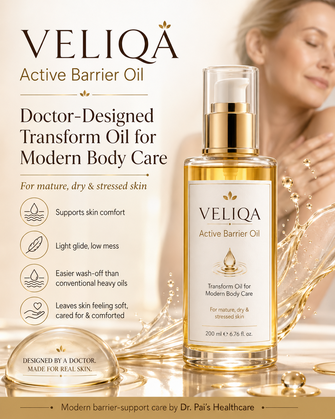 VELIQA Active Barrier Oil — Doctor-Designed Transform Oil for Mature and Dry Skin
